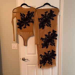 JLUXLABEL Tan and Black Wedding Dress Set
